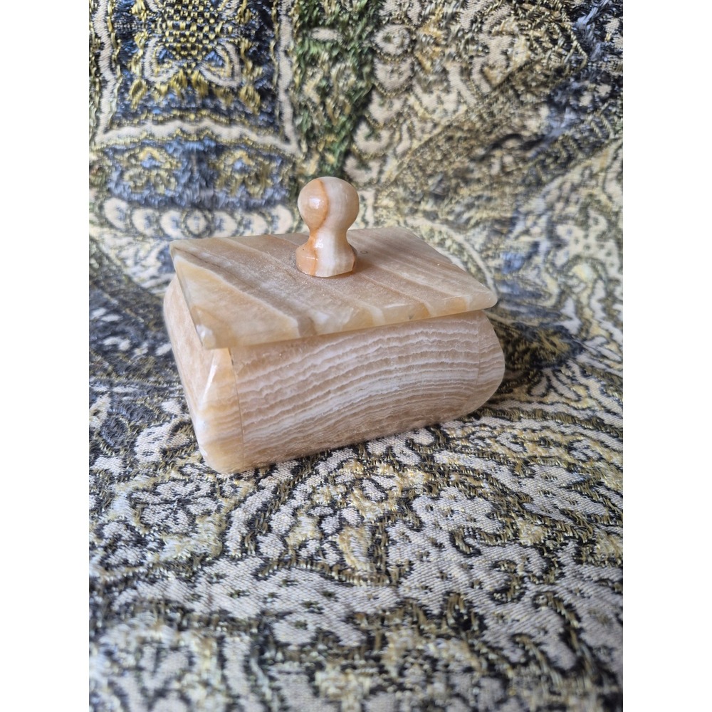 Vintage Onyx Trinket Box‎ Small Stone Jewelry Ring Holder Lidded Natural Decor